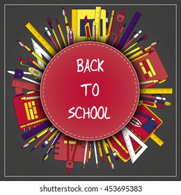 Back to School Title Texts with School Items in a Circle for Poster Design.