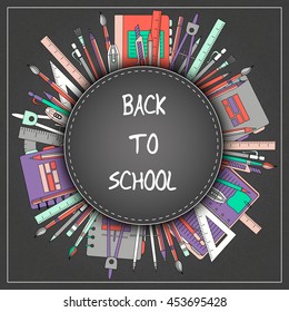 Back to School Title Texts with School Items in a Circle for Poster Design.