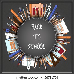 Back to School Title Texts with School Items in a Circle for Poster Design.