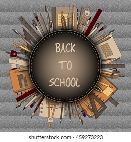Back to School Title Texts with School Items in a Circle for Poster Design.