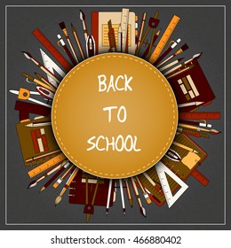Back to School Title Texts with School Items in a Circle for Poster Design.