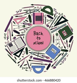 Back to School Title Texts with School Items in a Circle for Poster Design.