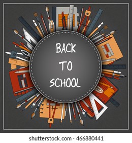 Back to School Title Texts with School Items in a Circle for Poster Design.
