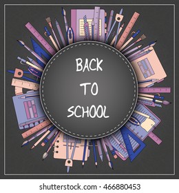 Back to School Title Texts with School Items in a Circle for Poster Design.