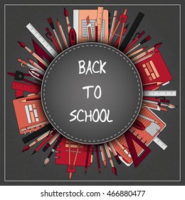 Back to School Title Texts with School Items in a Circle for Poster Design.