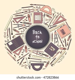 Back to School Title Texts with School Items in a Circle for Poster Design.