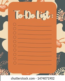 Back to School To-Do list. Floral scandinavian background. Minimalistic and trendy journal template. Personal time management. Girly cute vector planner.