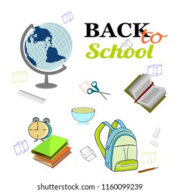 Back to school. School tools in color.