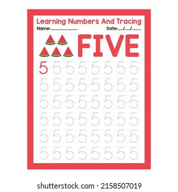 
Back To School Tracing The Number FIVE Beginning Tracing Math Worksheet For Preschool Kid Activity Sheet Pre K
