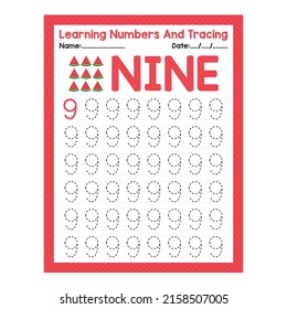 
Back To School Tracing The Number NINE Beginning Tracing Math Worksheet For Preschool Kid Activity Sheet Pre K