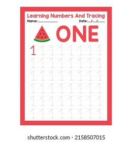 
Back To School Tracing The Number ONE Beginning Tracing Math Worksheet For Preschool Kid Activity Sheet Pre K