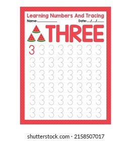 
Back To School Tracing The Number THREE Beginning Tracing Math Worksheet For Preschool Kid Activity Sheet Pre K