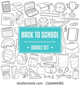 Back To School Traditional Doodle Icons Sketch Hand Made Design Vector