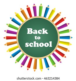 Back to school. Training banner concept. Color pencils for drawing blue, yellow, red, green. Flat vector illustration.Education banner.Poster for children.