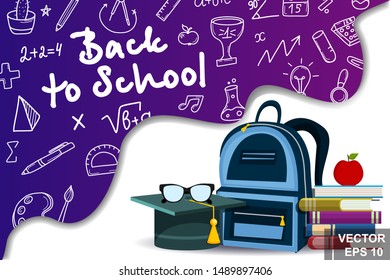 Back to school. Training. to the future. Backpack. Hand drawing. For your design.