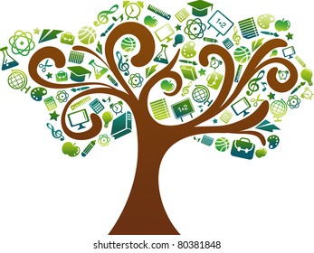 back to school - tree with education icons