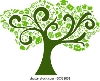 back to school - tree with education icons