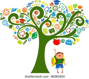 back to school - tree with education icons