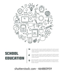 Back to School trendy line icon banner. School activities, Science, Art, Sport, technology. Education concept. Use for youth targeted product decoration, illustration, infographics, web. Editable
