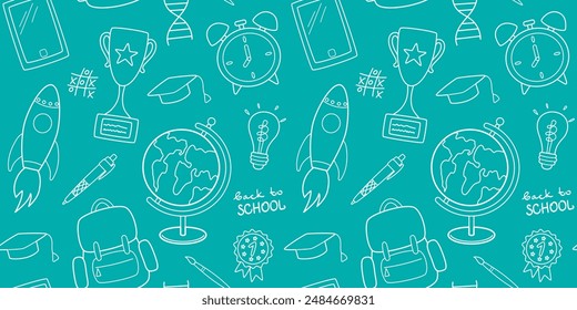 Back to school. Trendy seamless pattern in doodle design. Pattern with school supplies in simple flat style. Vector illustration.

