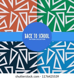 Back to school triangle ruler paper cut style background seamless pattern