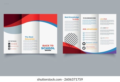 Back to School Trifold Brochure Template. Educational Business Flyer Design