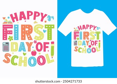 Back to school t-shirt Design, hello first grade, Unique And Colorful back, Happy 100th day of school. Congratulatory lettering for the celebration of the hundredth day of the student.