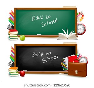 Back To School. Two Banners With School Supplies. Vector.