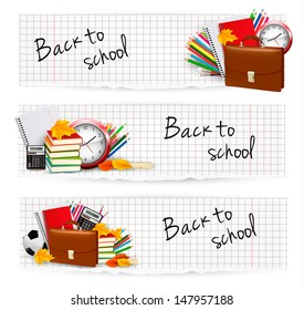 Back to school. Two banners with school supplies. Vector. 