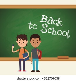 back to school two student mobile book and bag chalkboard