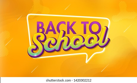Back to school typographic design on yellow background with speech bubble