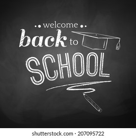 Back to School typographical Background. Chalkboard drawing. Vector EPS 10. 