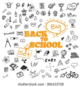 Back To School Typographical Background Isolated On White With School Icon Elements