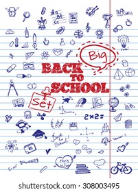 Back To School Typographical Background On Copybook Paper With School Icon Elements