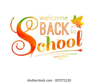 Back to School typographical background with watercolor texture. Vector. EPS 10.