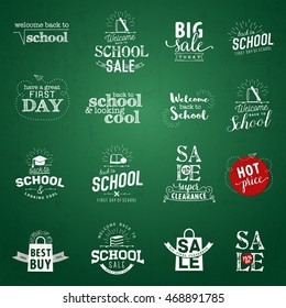 Back to School Typographical Badges and Design Elements in Vintage Style on Chalkboard