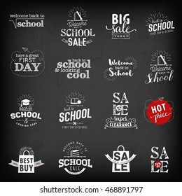 Back to School Typographical Badges and Design Elements in Vintage Style on Chalkboard