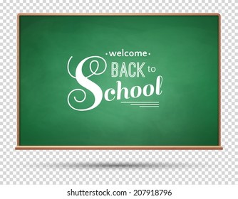 Back to school typographical design on green chalkboard. Vector illustration.