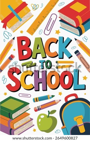 Back to School Typography Banner with Colorful School Supplies