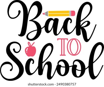 Back To School typography clip art design on plain white transparent isolated background for card, shirt, hoodie, sweatshirt, apparel, tag, mug, icon, poster or badge