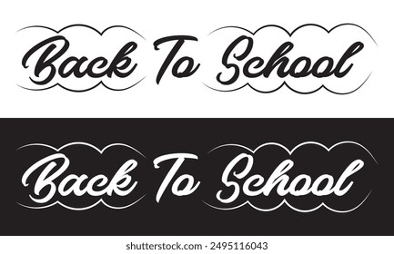Back To School typography clip art design on plain white and black isolated background for card, shirt, hoodie, sweatshirt, apparel, tag, mug, icon, poster or badge. Vector illustration. EPS 10