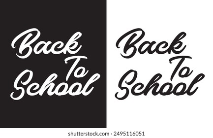 Back To School typography clip art design on plain white and black isolated background for card, shirt, hoodie, sweatshirt, apparel, tag, mug, icon, poster or badge. Vector illustration. EPS 10