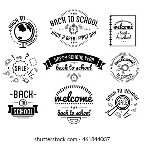 Volver a la tipografía escolar Diseños conjunto de etiquetas. Conjunto de vectores.