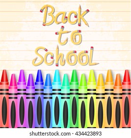 Back to School Typography Made of Pencil with Different Colored Crayons on Textured Paper Background
