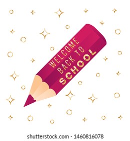 Back to school typography quote and color pencil on golden memphis background