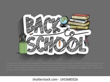 Back to School typography vector design with colorful education element in black background. vector illustration for first day school