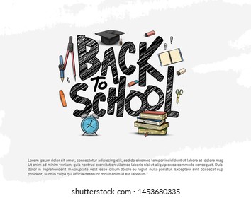 Back to School typography vector design with colorful education element in white background. vector illustration for first day school
