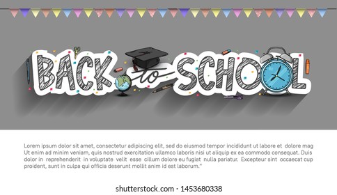 Back to School typography vector design with colorful education element in black background. vector illustration for first day school