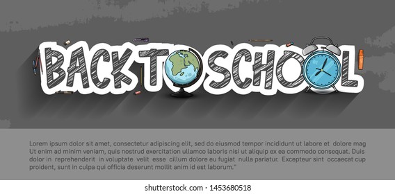 Back to School typography vector design with colorful education element in black background. vector illustration for first day school