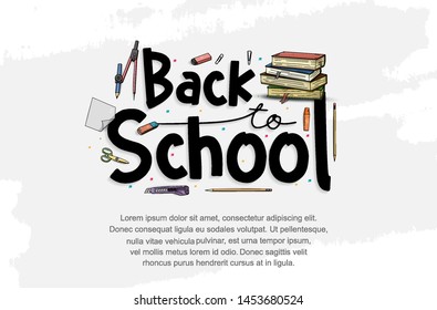 Back to School typography vector design with colorful education element in white background. vector illustration for first day school